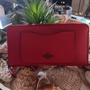 Coach Red Pebble Leather Wallet NWOT
